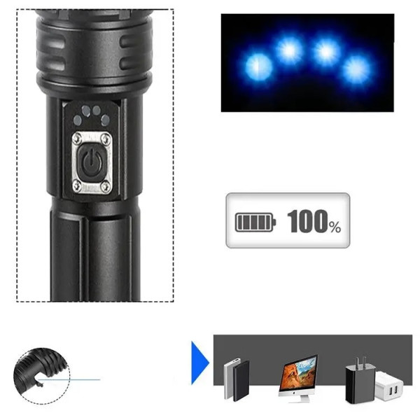 Đèn pin xhp70 1500lumen sạc type-c: sáng mạnh - ảnh 6