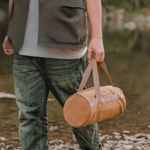 Túi đựng dụng cụ dã ngoại canvas chống rách màu kaki, khóa kéo chắc chắn