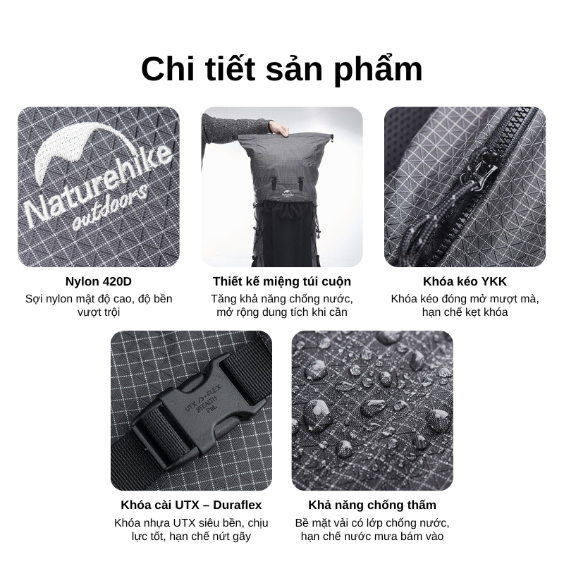 Balo hiking naturehike rock 40+5l nh20bb113 khung nhôm Balo hiking naturehike rock 40+5l nh20bb113 khung nhôm