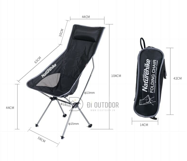 Ghế xếp gọn cắm trại dã ngoại có tựa đầu thương hiệu naturehike