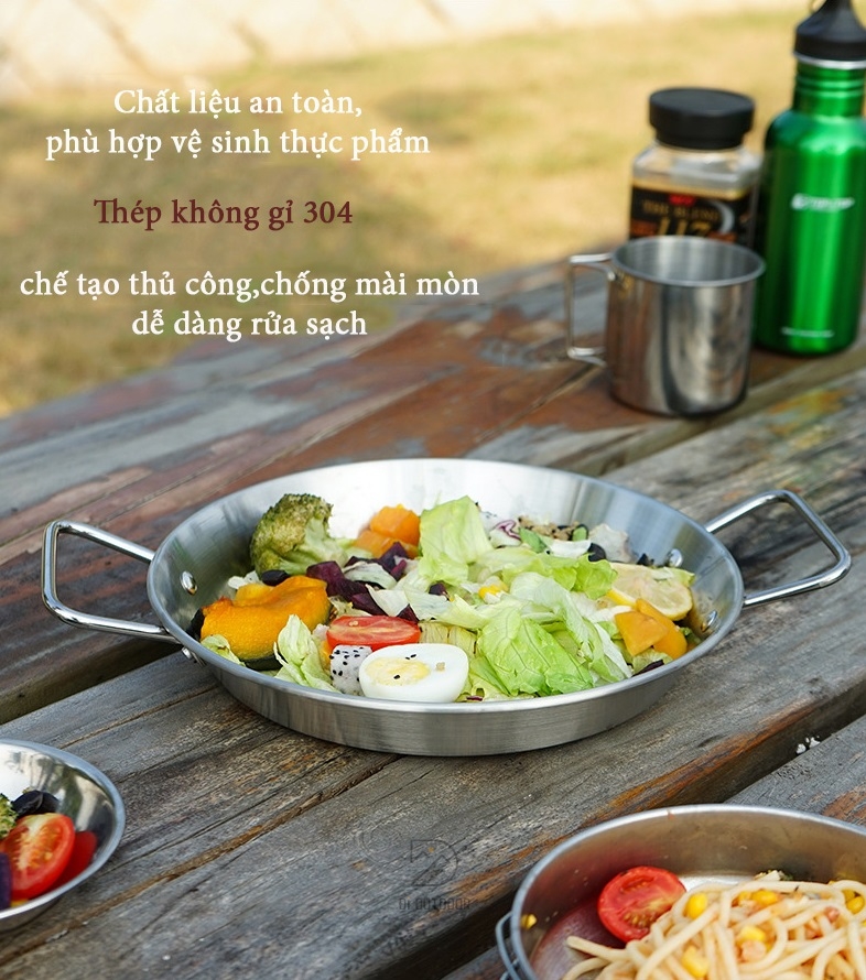 Chảo dã ngoại hai quai thép không gỉ 24cm