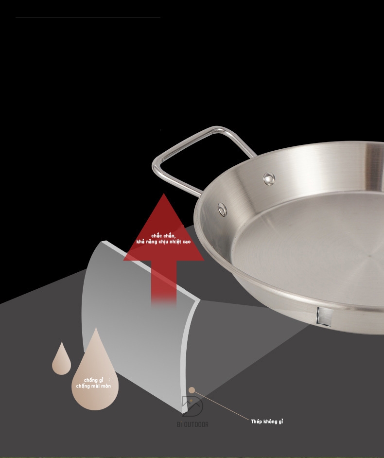 Chảo dã ngoại hai quai thép không gỉ 24cm