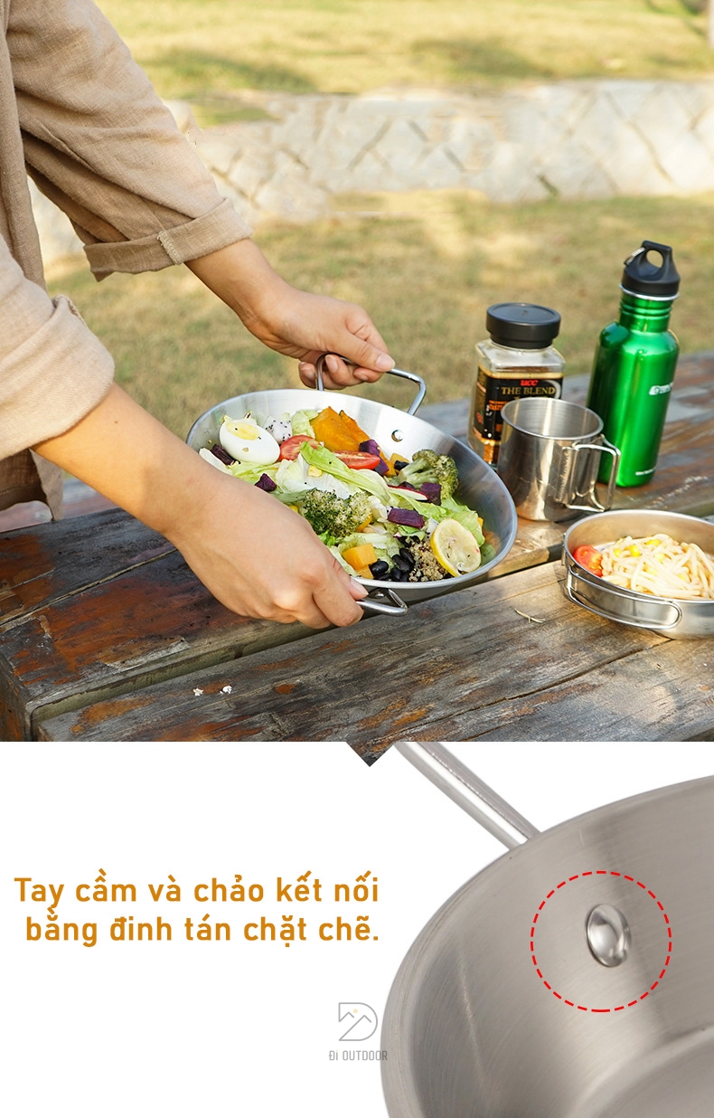 Chảo dã ngoại hai quai thép không gỉ 24cm