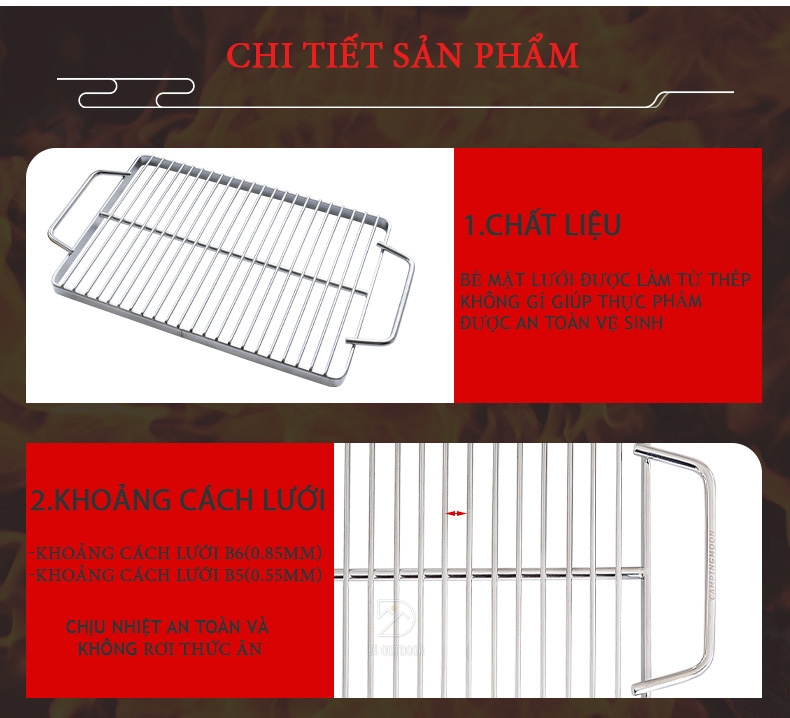Vỉ nướng bbq campingmoon thép không gỉ 304 Vỉ nướng bbq campingmoon thép không gỉ 304