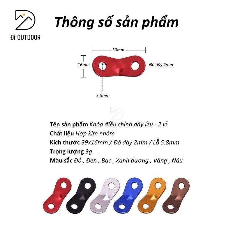 Khóa dây lều 2 lỗ, điều chỉnh chiều dài dây lều