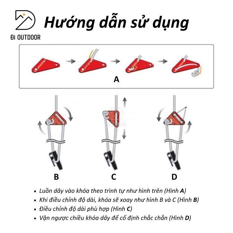 Khóa căng dây lều tăng bạt - khóa dây gió 3 lỗ Hướng dẫn sử dụng khóa căng dây lều trại