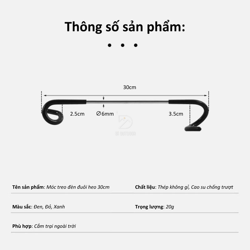 Móc treo đèn dã ngoại cắm trại ngoài trời Kích thước móc treo đèn dã ngoại
