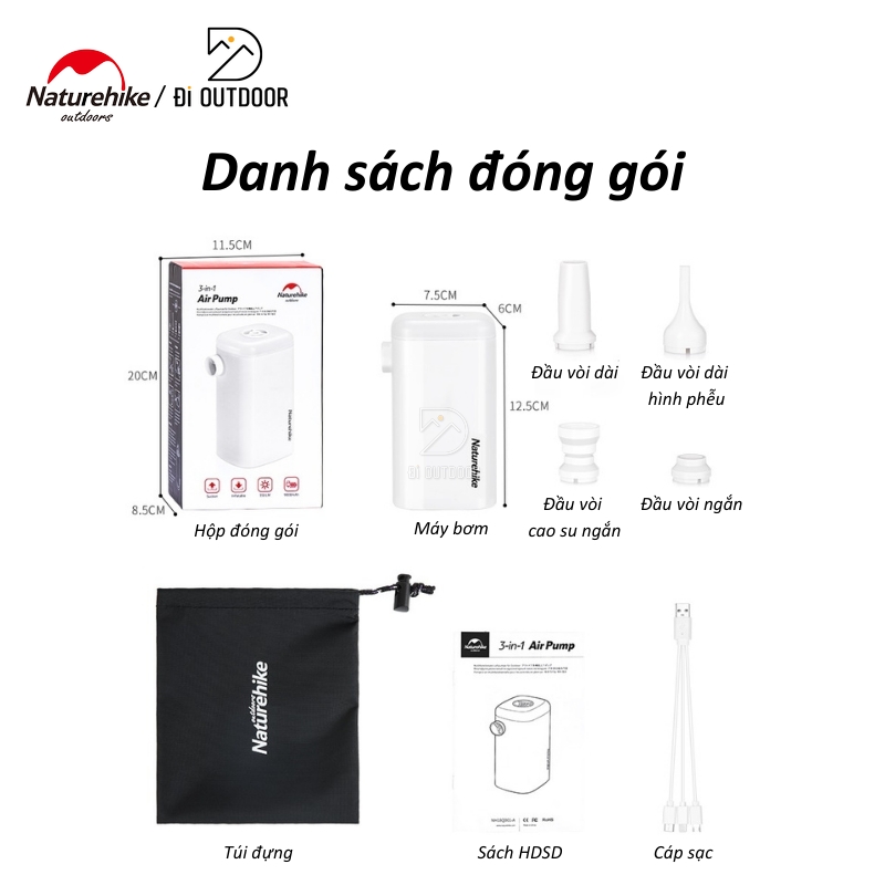 Bơm hơi mini đa năng 3 trong 1 naturehike nh18q001-a Bơm hơi mini đa năng 3 trong 1 naturehike nh18q001-a