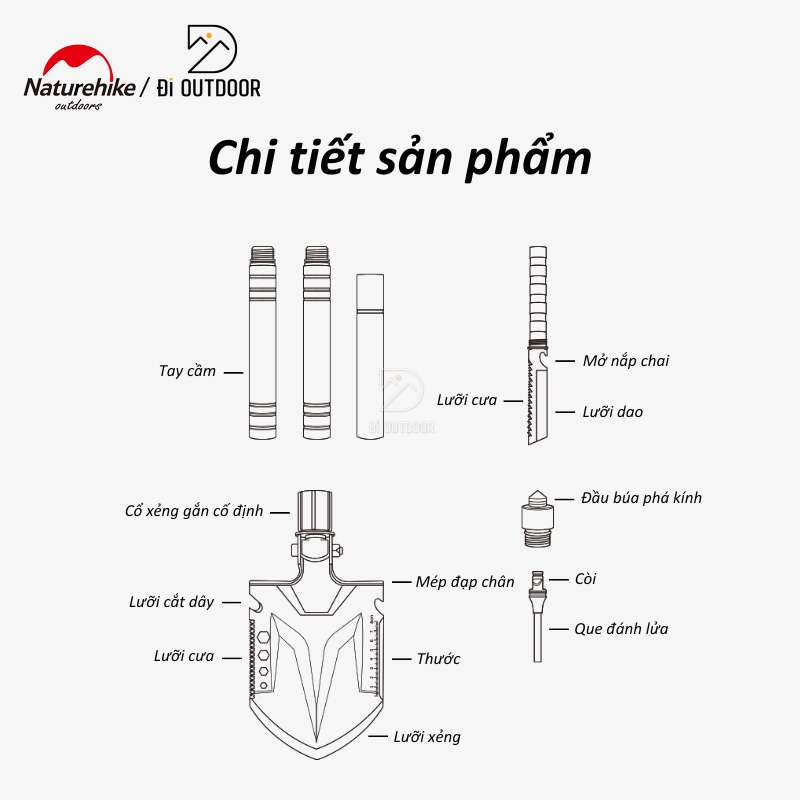 Xẻng đa năng gấp gọn thép không gỉ naturehike nh20gj002