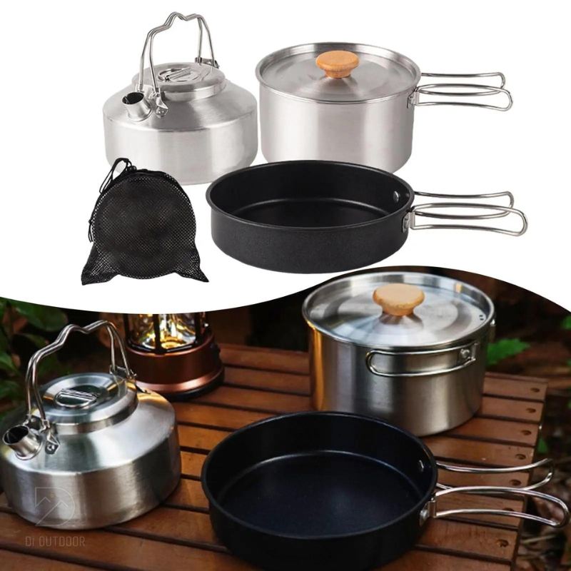 Bộ nồi dã ngoại - xoong nồi xếp gọn 3 món