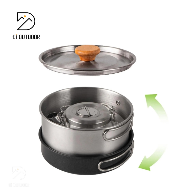 Bộ nồi dã ngoại - xoong nồi xếp gọn 3 món