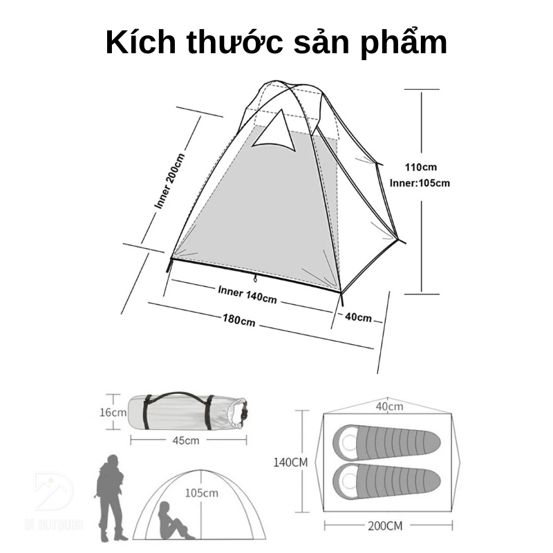 Lều cắm trại 2 người khung nhôm 2 lớp chống mưa Lều cắm trại 2 người khung nhôm 2 lớp chống mưa