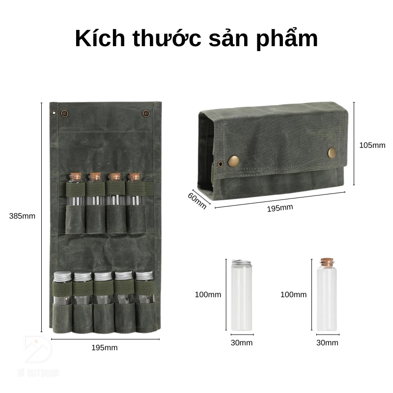 Túi đựng gia vị dã ngoại - bộ gia vị thủy tinh