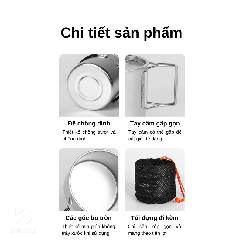 Bộ nồi dã ngoại 5 món bằng thép không gỉ Bộ nồi dã ngoại 5 món bằng thép không gỉ