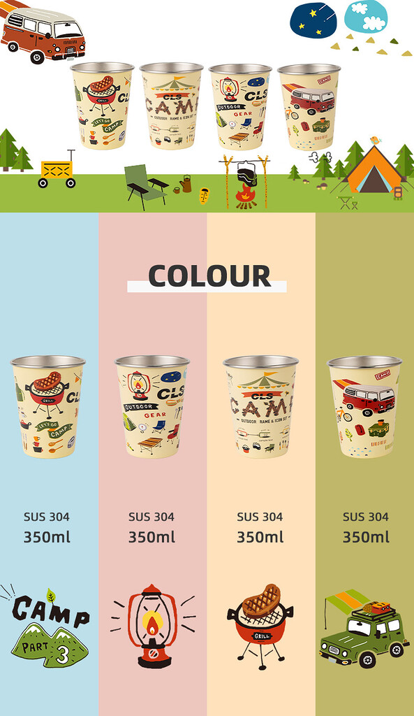 Bộ cốc dã ngoại 350ml - bộ ly thép không gỉ Bộ cốc dã ngoại 350ml - bộ ly thép không gỉ