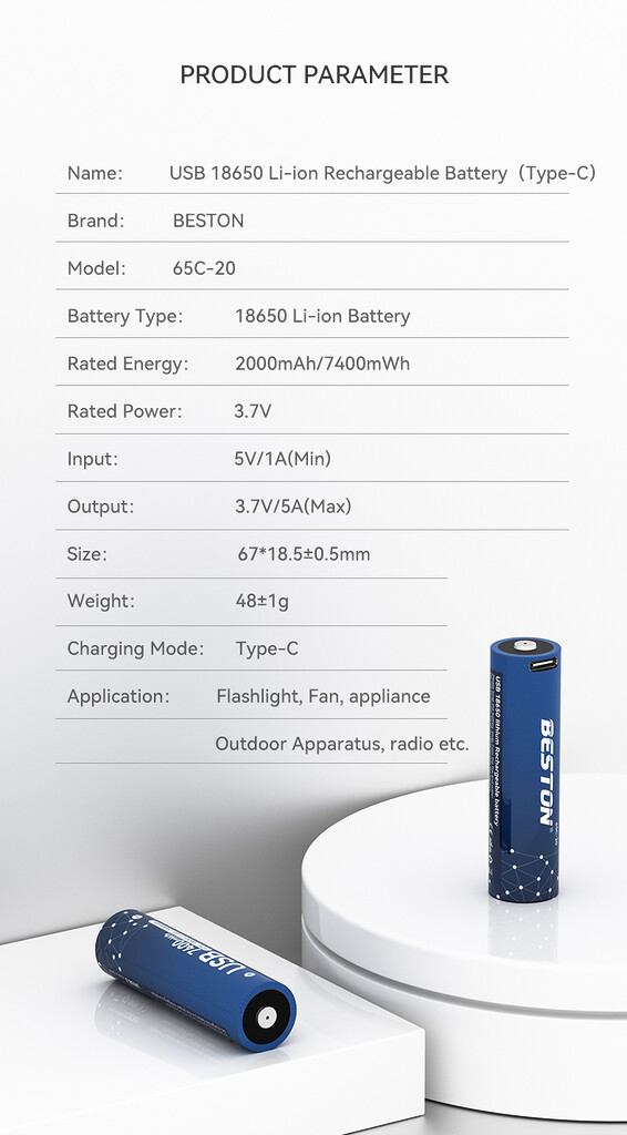 Pin sạc 18650 type-c beston 65c-20 lithium 3. 7v 7400mwh Pin sạc 18650 type-c beston 65c-20 lithium 3. 7v 7400mwh