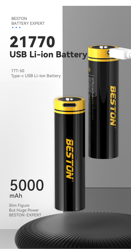 Pin sạc 21700 sạc trực tiếp type-c 5000mah beston 77t-50 Pin sạc 21700 sạc trực tiếp type-c 5000mah beston 77t-50