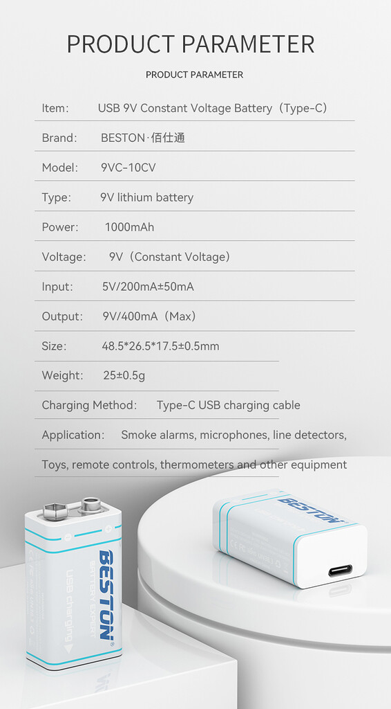 Pin sạc 9v lithium beston 9vc-10vc sạc trực tiếp type-c Pin sạc 9v lithium beston 9vc-10vc sạc trực tiếp type-c
