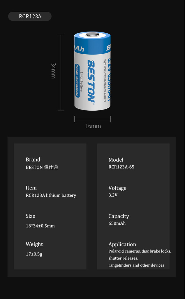 Bộ pin sạc rcr123a & m7003 beston 3. 2v lithium-lion Bộ pin sạc rcr123a & m7003 beston 3. 2v lithium-lion
