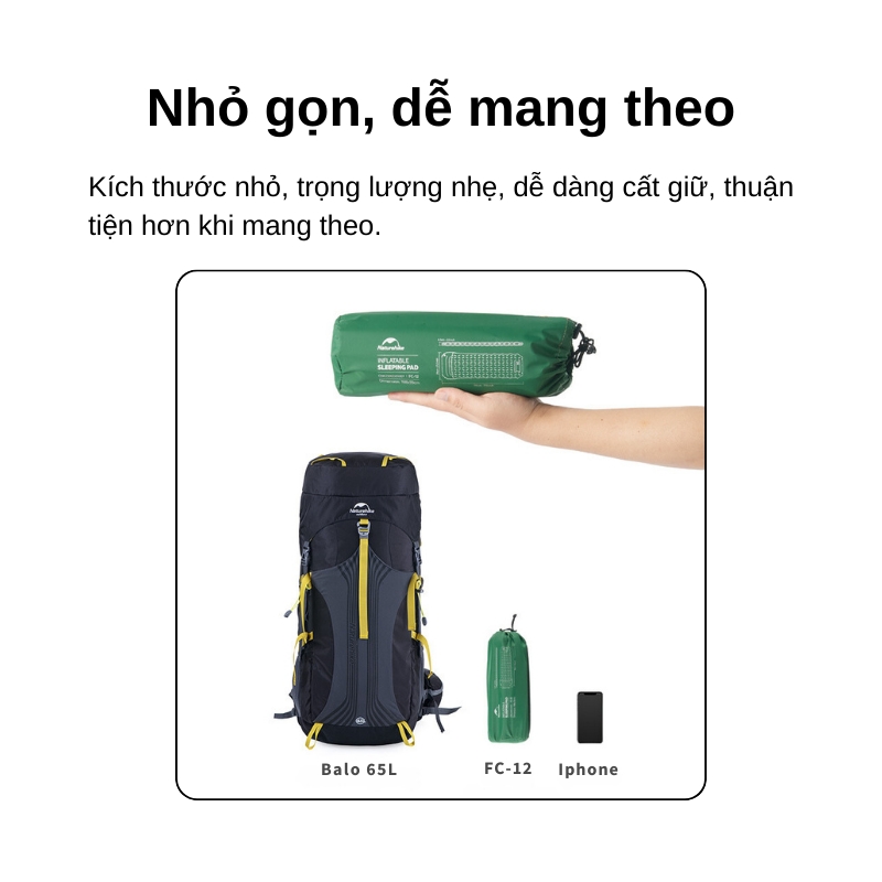 Đệm hơi siêu nhẹ kèm bơm naturehike fc12 Đệm hơi siêu nhẹ kèm bơm naturehike fc12