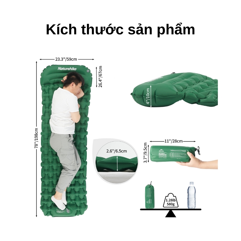 Đệm hơi siêu nhẹ kèm bơm naturehike fc12 Đệm hơi siêu nhẹ kèm bơm naturehike fc12