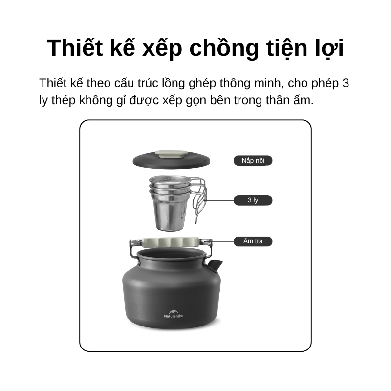 Bộ ấm trà naturehike cnk2450cf030 kèm 3 ly dã ngoại Bộ ấm trà naturehike cnk2450cf030 kèm 3 ly dã ngoại
