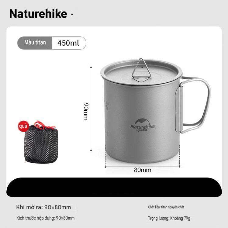 Cốc titan naturehike nh20cj005 (20cj) gấp gọn, bền Kích thước của cốc titanium 450ml