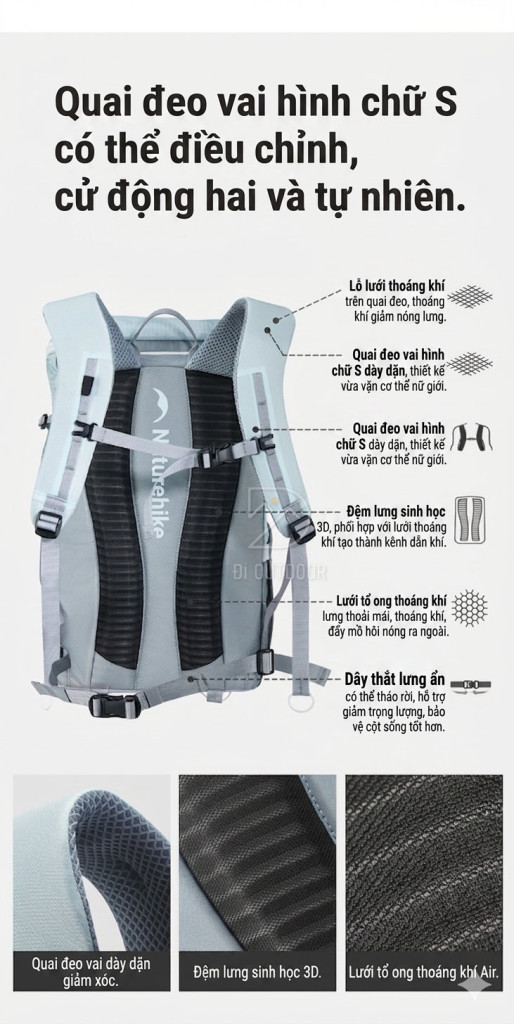 Balo trekking siêu nhẹ naturehike helium cnk2650xb011 Dây đeo ngực tích hợp còi báo hiểm của balo cắm trại