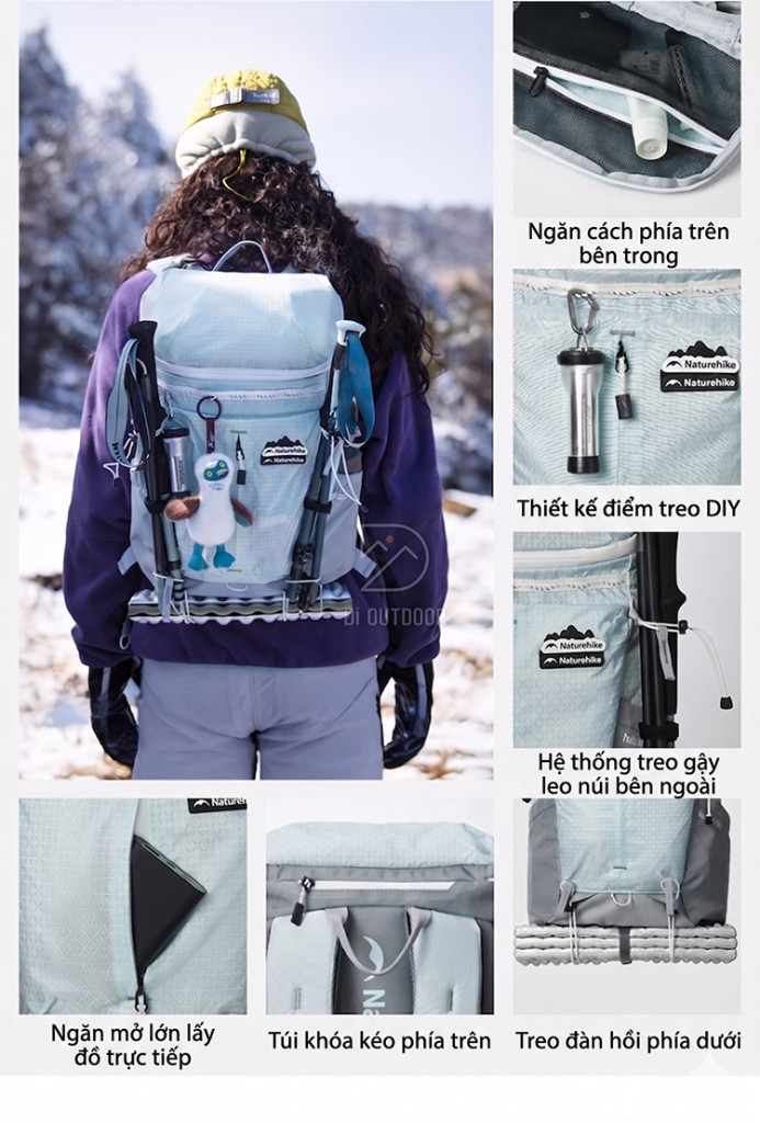 Balo trekking siêu nhẹ naturehike helium cnk2650xb011 Đai hông trợ lực giúp cố định balo đi trekking naturehike