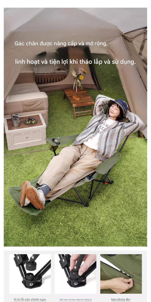Ghế ngả lưng naturehike cnk2550jj019 Tư thế ngồi góc 90 độ tiện lợi khi kết hợp với bàn gấp cắm trại.