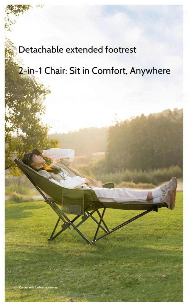 Ghế xếp dã ngoại naturehike cnk2450jj020 có gác chân Góc nhìn ngang minh họa tư thế ngả lưng của ghế xếp dã ngoại naturehike cnk2450jj020
