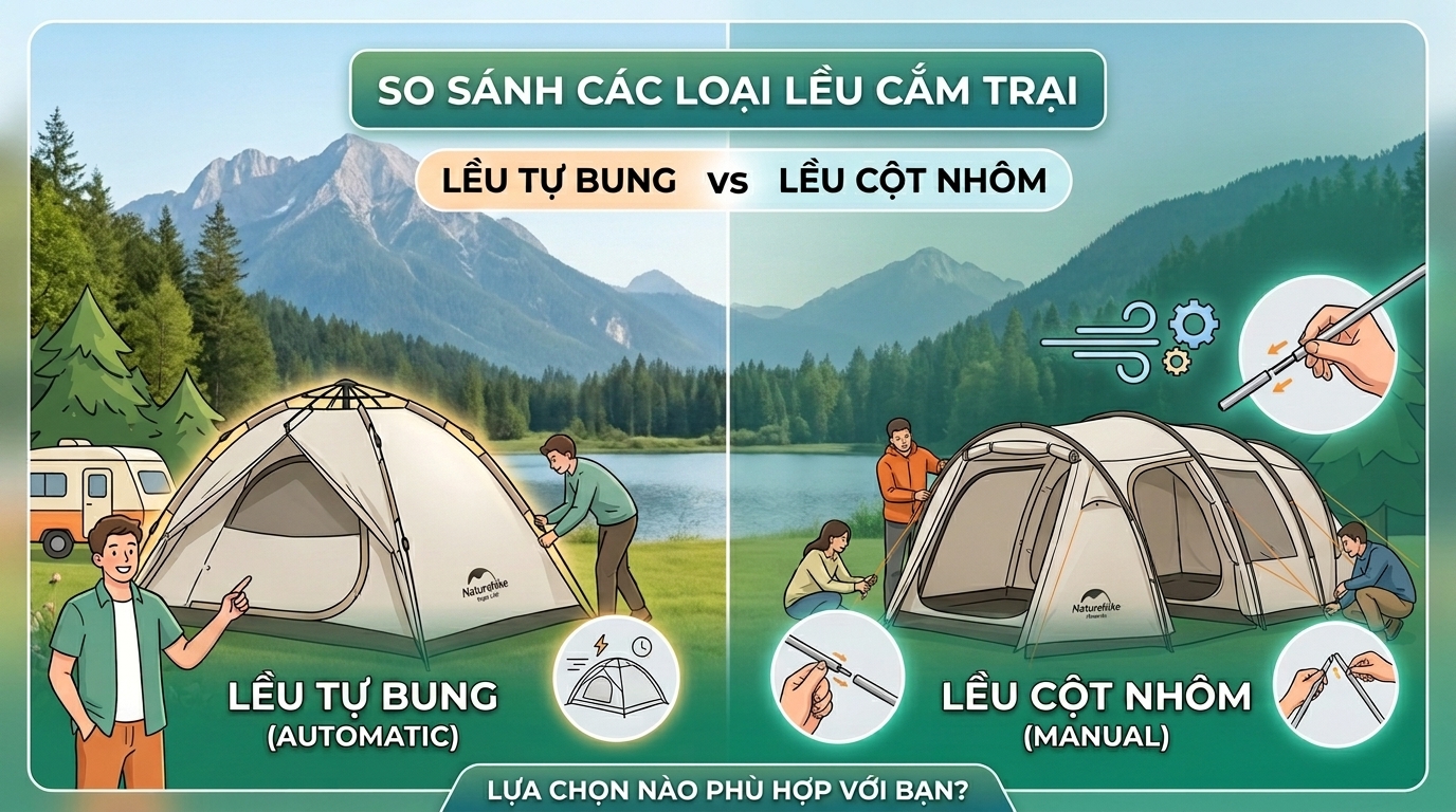 Lều cắm trại tự bung hay lều tự dựng: đâu là lựa chọn tối ưu?
