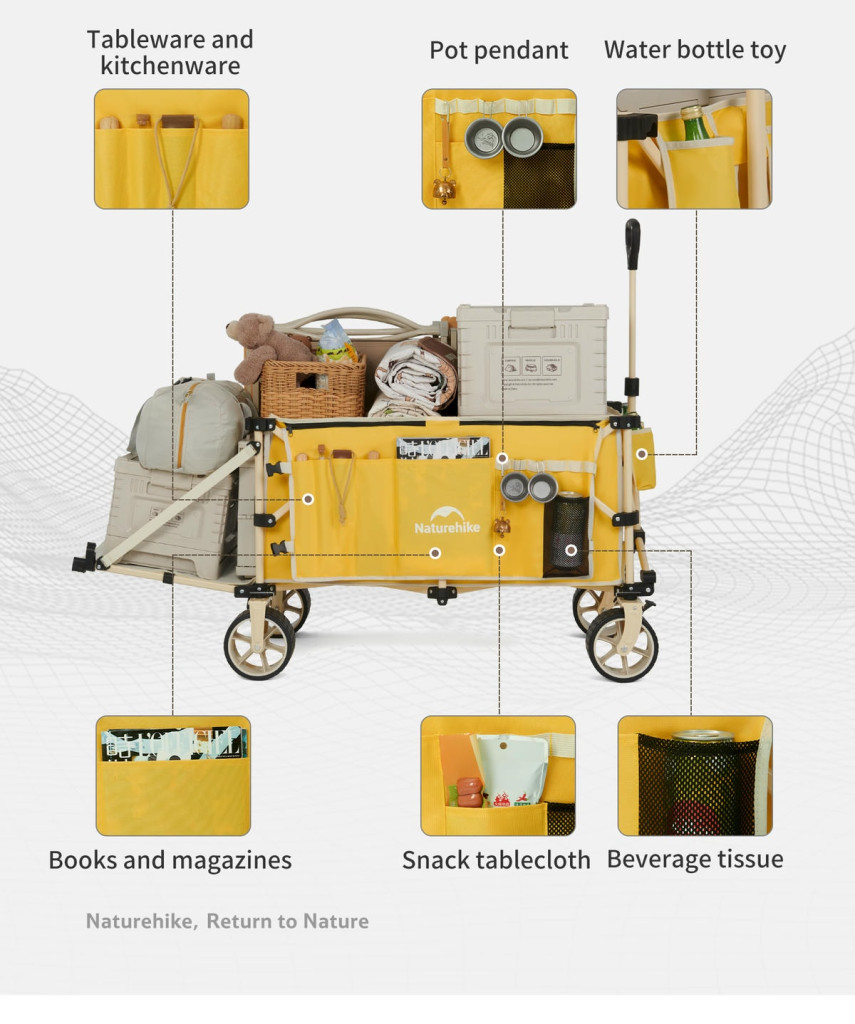 Xe kéo naturehike cnk2450jj017 cắm trại xếp gọn Xe kéo dã ngoại tải trọng lớn 225kg naturehike phiên bản màu beige
