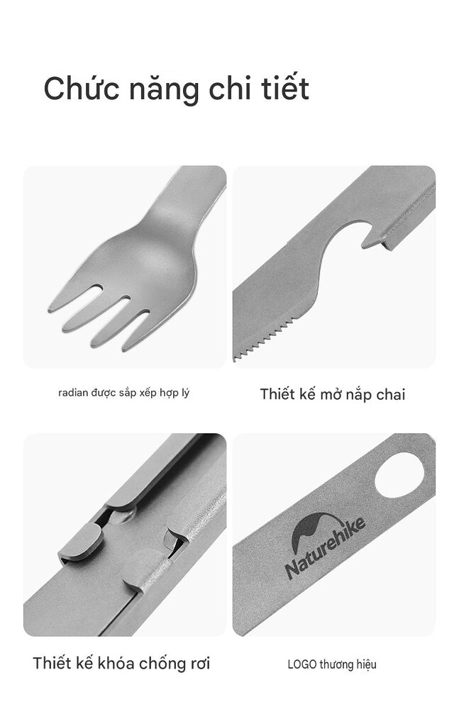 Bộ thìa dĩa dã ngoại naturehike cnh22cj017 chất liệu titanium siêu nhẹ 3 món