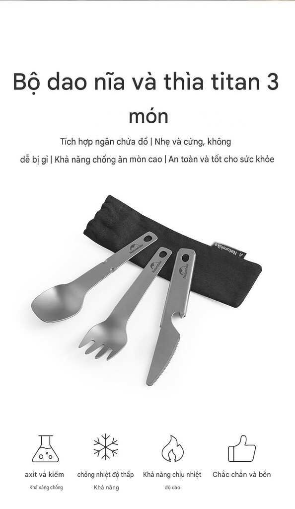 Bộ thìa nĩa cắm trại có túi đựng bằng vải cotton mềm sạch, sạch sẽ