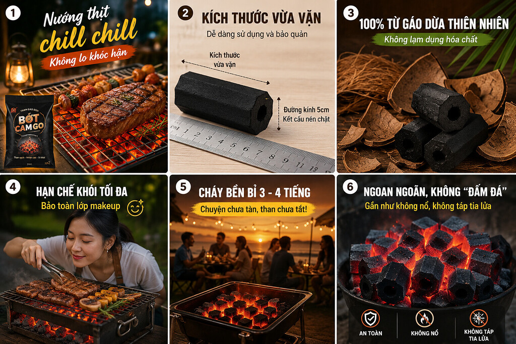 Than nướng gáo dừa sạch không khói