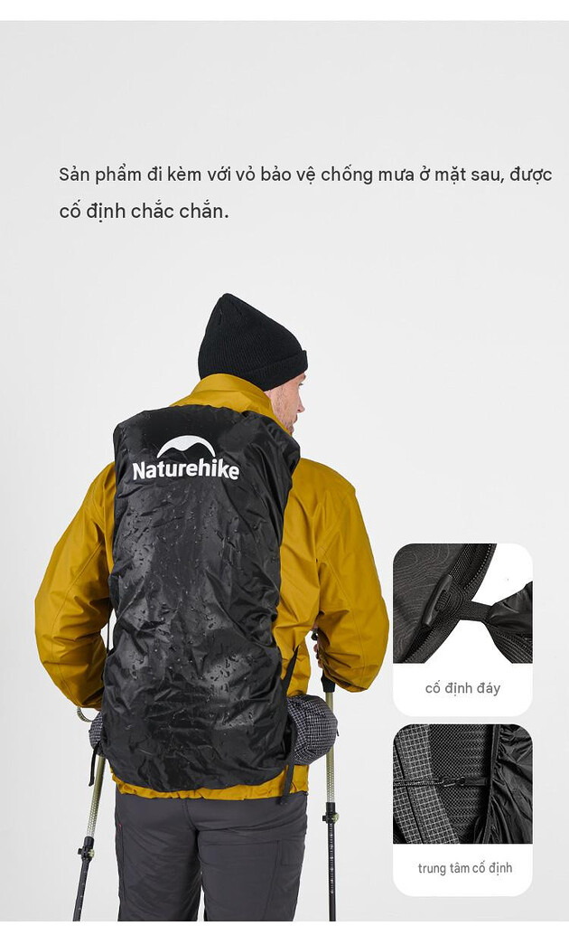 Áo mưa rời 65g trang bị cho balo leo núi chống nước có áo mưa naturehike rock 2. 0