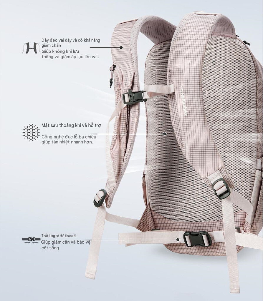 Chi tiết hệ thống quai đeo đệm dày thoáng khí trên balo naturehike longwa base 20