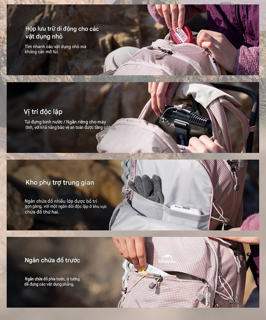 Khoang chứa chính dung tích 20l của balo leo núi naturehike cnk2550xb016 khi mở rộng