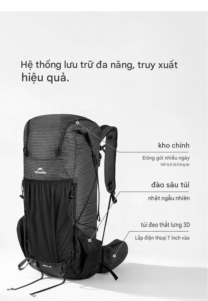 Cận cảnh chất liệu sợi gia cường trên balo leo núi chống rách uhmwpe naturehike