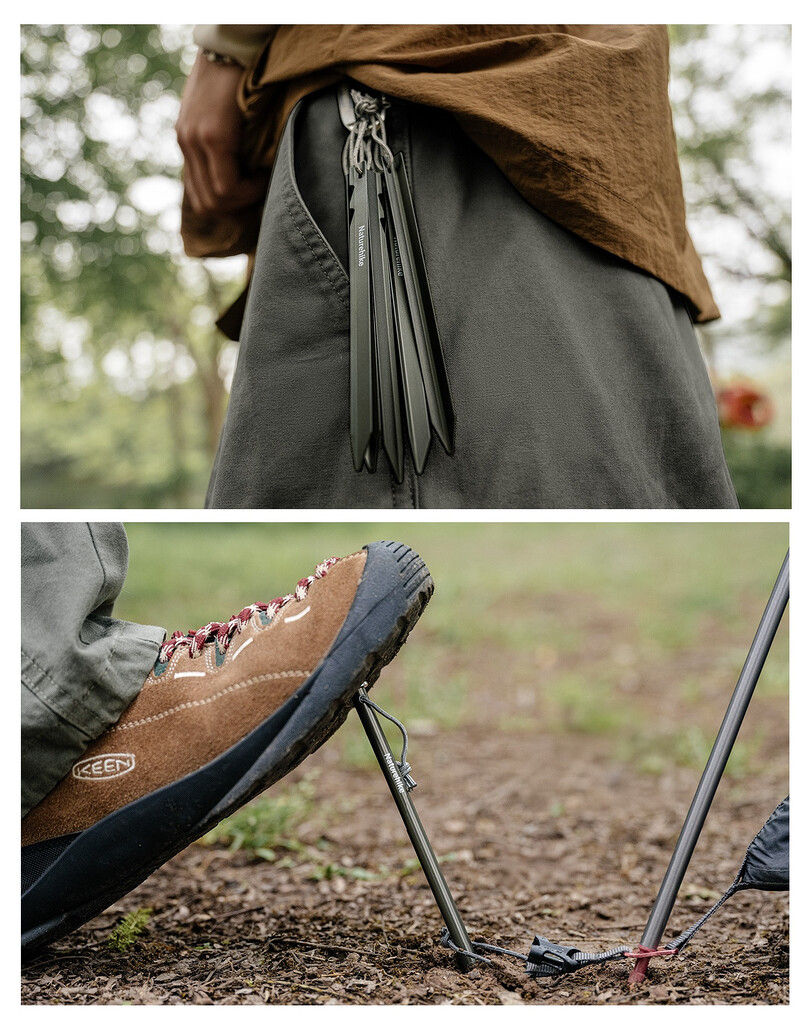 Cận cảnh đầu cọc neo lều dã ngoại naturehike có rãnh móc dây chằng chắc chắn