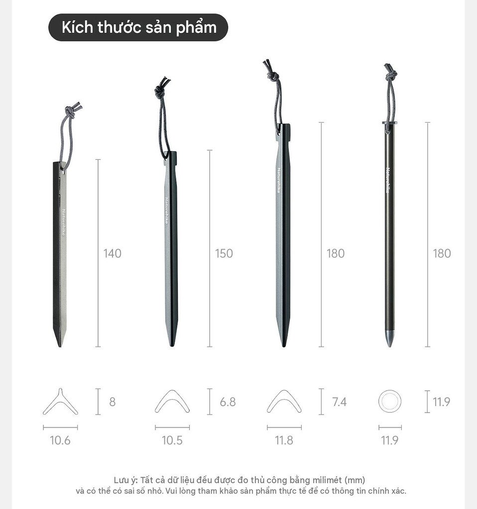 So sánh kích thước cọc lều chữ v 15cm và cọc lều chữ v 18cm naturehike