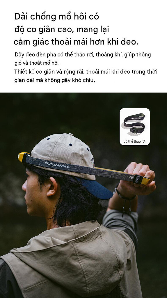 Dây đeo dệt polyester co giãn thoáng khí trên đèn pin đeo đầu naturehike