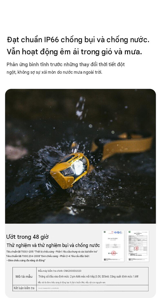 Khả năng kháng bụi và nước chuẩn ip66 của đèn pin chống nước ip66 naturehike