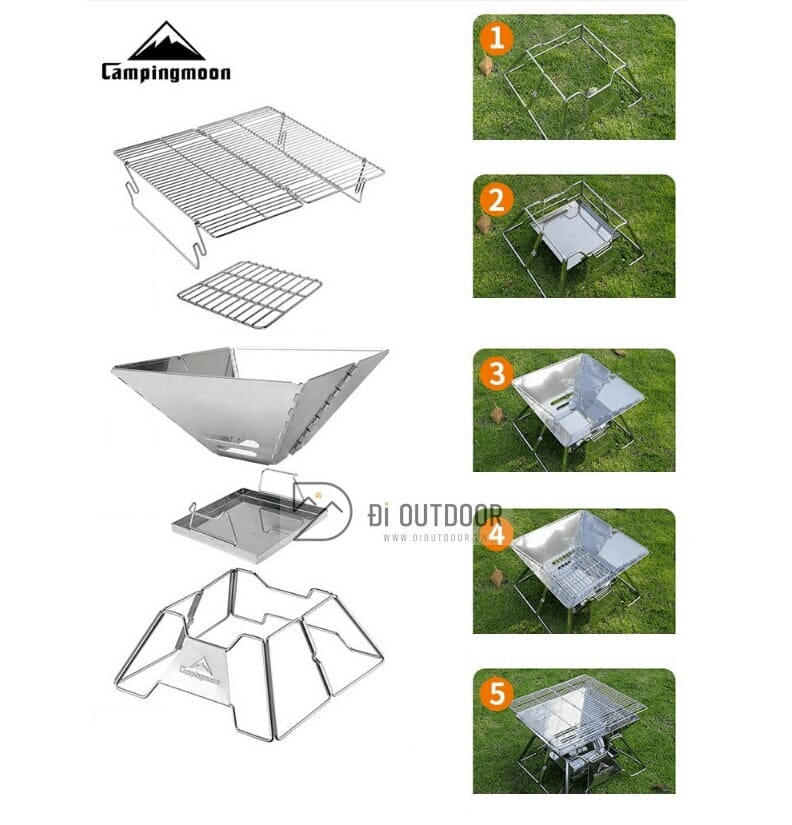 Bếp nướng xếp gọn cắm trại dã ngoại campingmoon mt-2 Bếp nướng xếp gọn dã ngoại cắm trại thép không gỉ campingmoon mt-2